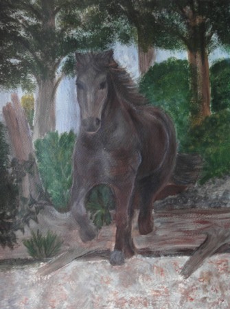 Pferd im Wald 30cm x 40cm auf Papier "frei nach Foto"